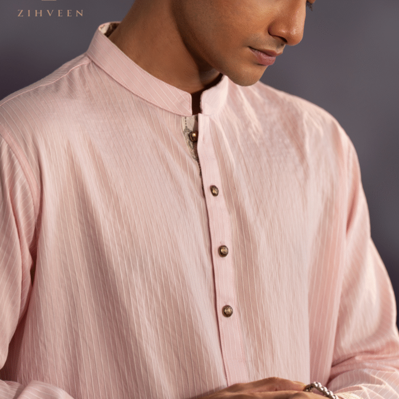 Pastel pink and white striped panjabi